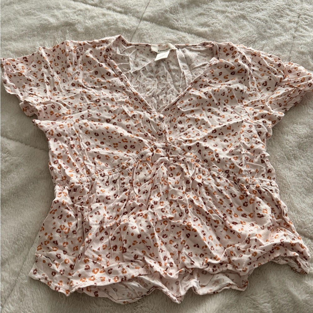 Light Pink Floral Ruched Peplum Top - juniors